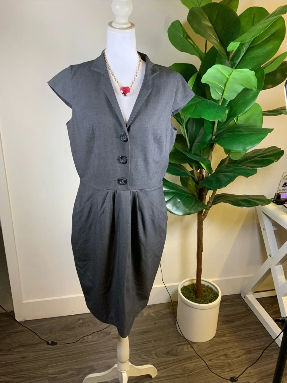 Calvin Klein Charcoal Gray Cap-Sleeve Midi Dress